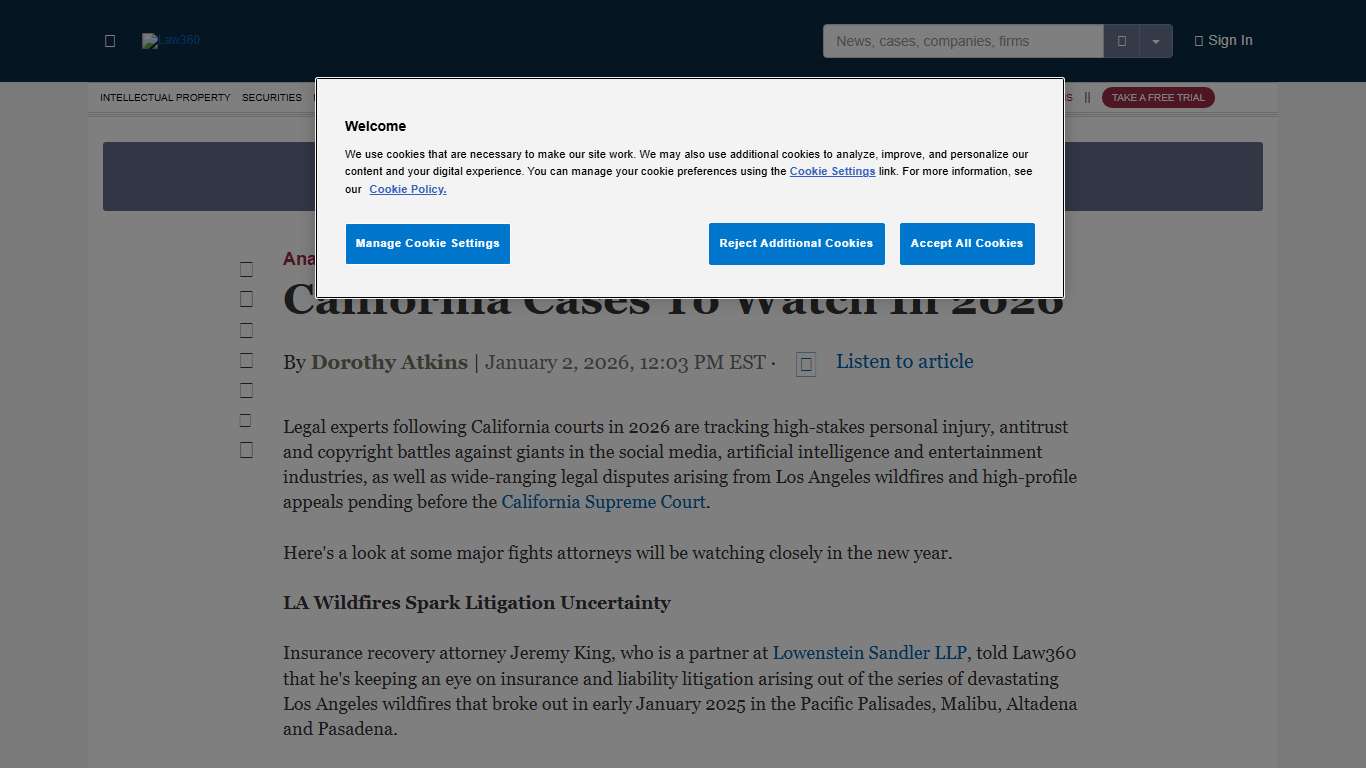 California Cases To Watch In 2026 - Law360