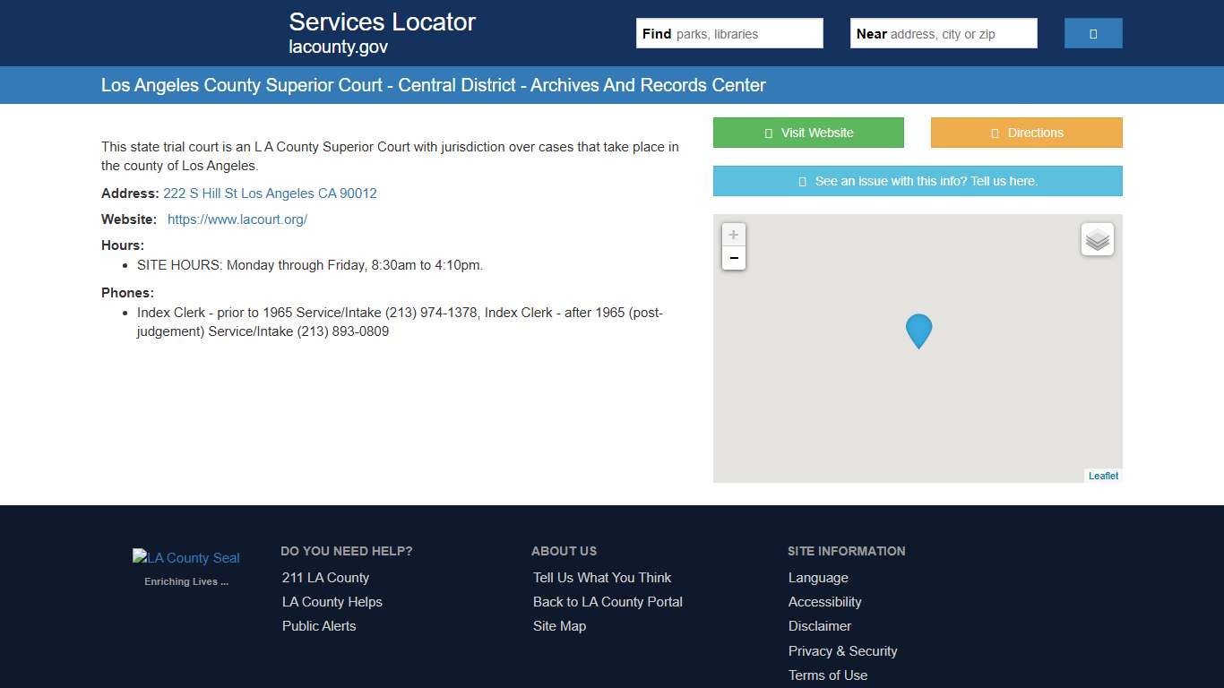 Los Angeles County Superior Court - Central District - Archives And Records Center